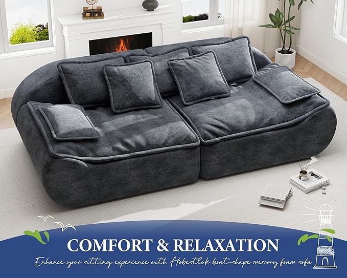 Hobestluk Sectional Sofa Couches 3-Seater Modular Sofa, 87'' Comfy Loveseat with Throw, Deep Seat Small Sofa for Compact Space, Memory Foam Sectional Couches for Living Room, Office, Apartment