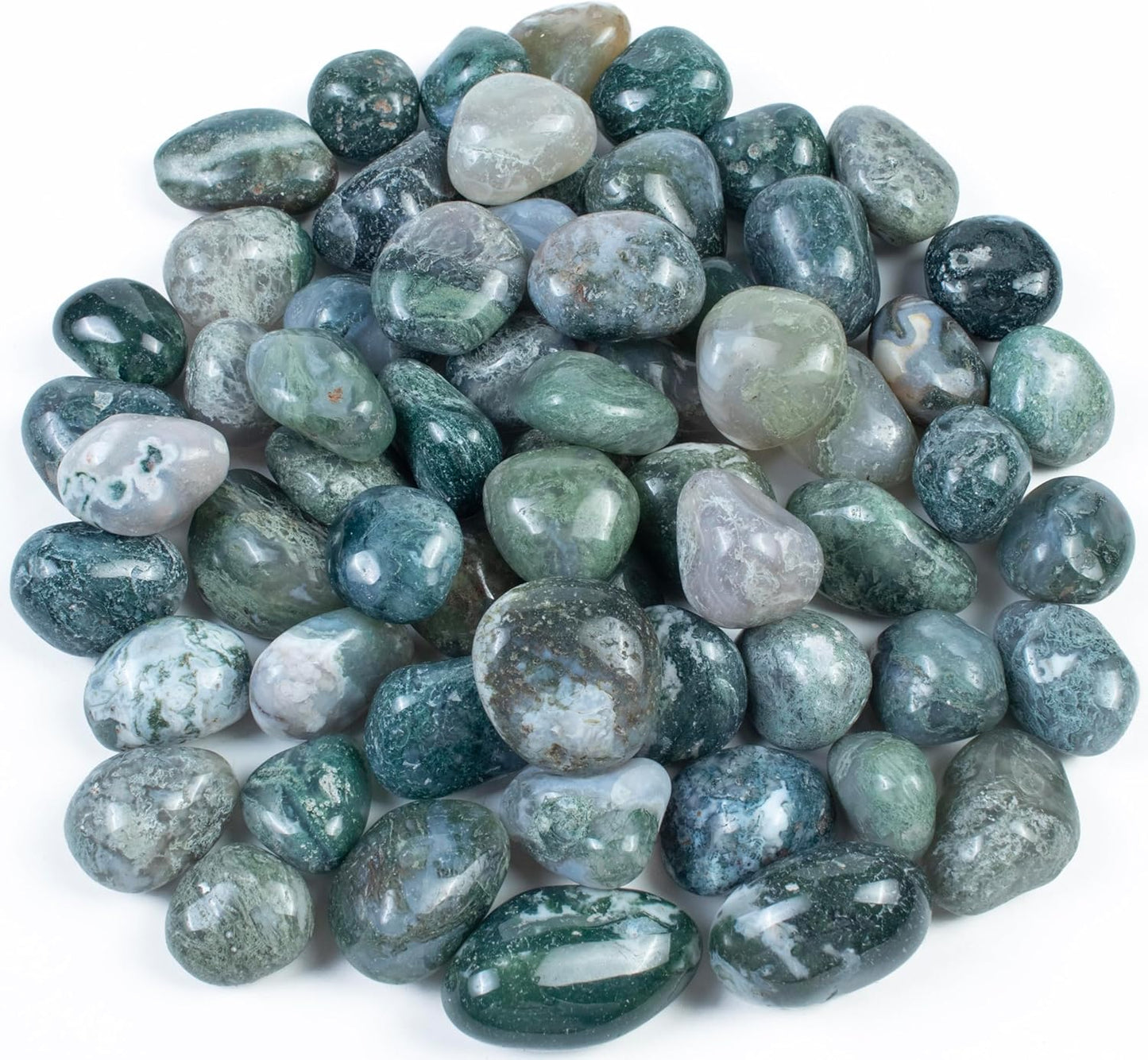 Crocon 1LB Moss Agate Tumbled Stones and Crystals Bulk 2000+ Carats Natural Crystal Kit for Reiki Healing Crystal Polished, Tumble Stones, Chakra Balancing, Reiki Gift, Home Decor Size : 20-25 mm