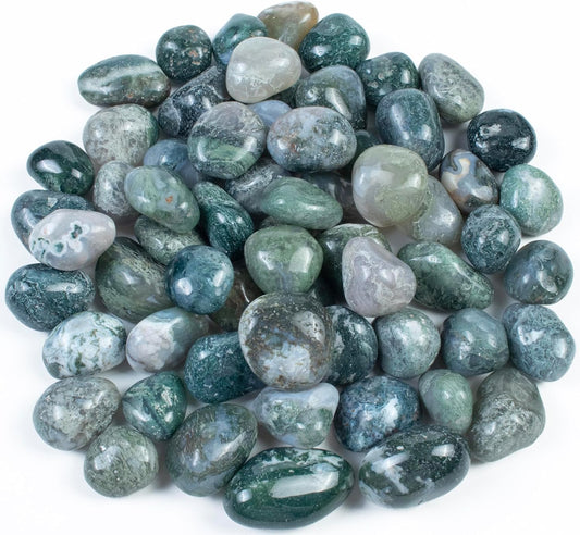 Crocon 1LB Moss Agate Tumbled Stones and Crystals Bulk 2000+ Carats Natural Crystal Kit for Reiki Healing Crystal Polished, Tumble Stones, Chakra Balancing, Reiki Gift, Home Decor Size : 20-25 mm