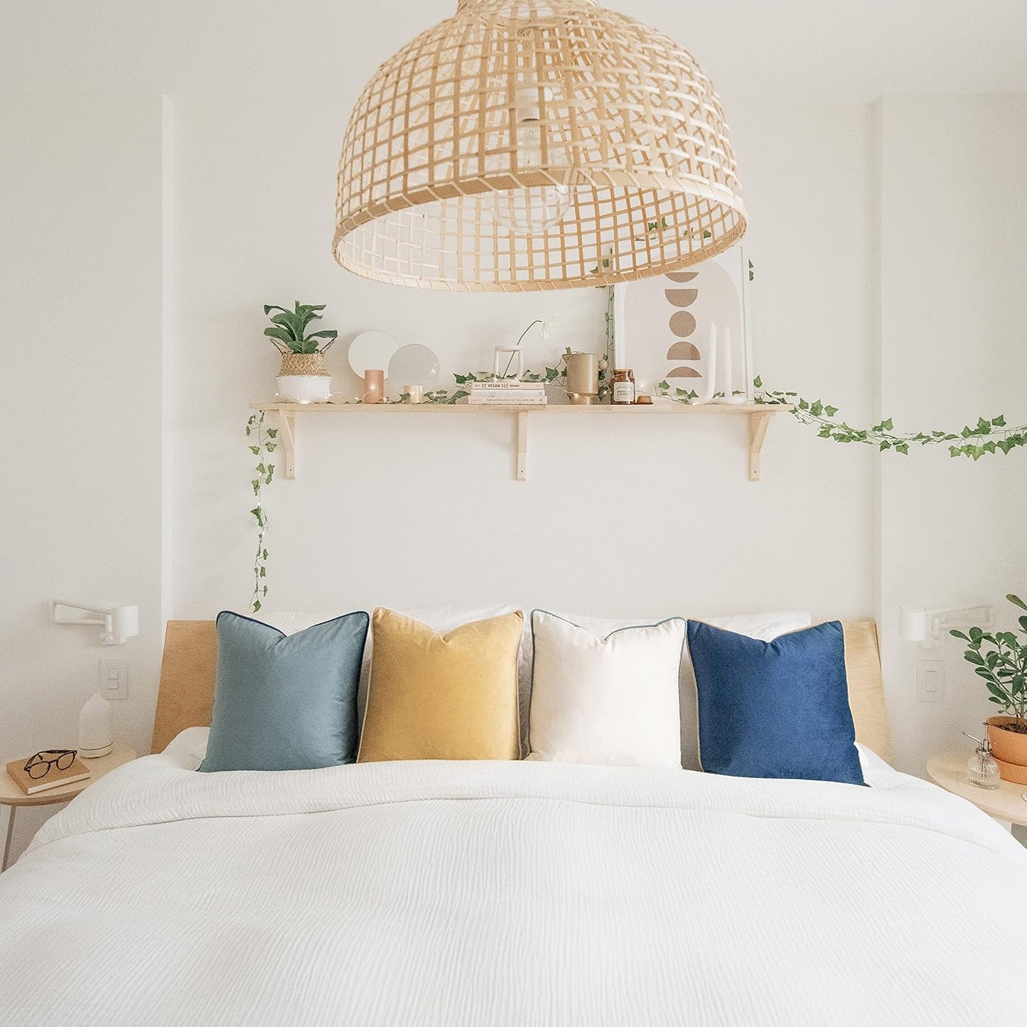 MONDAY MOOSE Decorative Throw Pillow Covers Cushion Cases, Set of 4 Soft Velvet Modern Double-Sided Designs, Mix and Match for Home Decor, Pillow Inserts Not Included (18x18 inch, Blue/Beige)