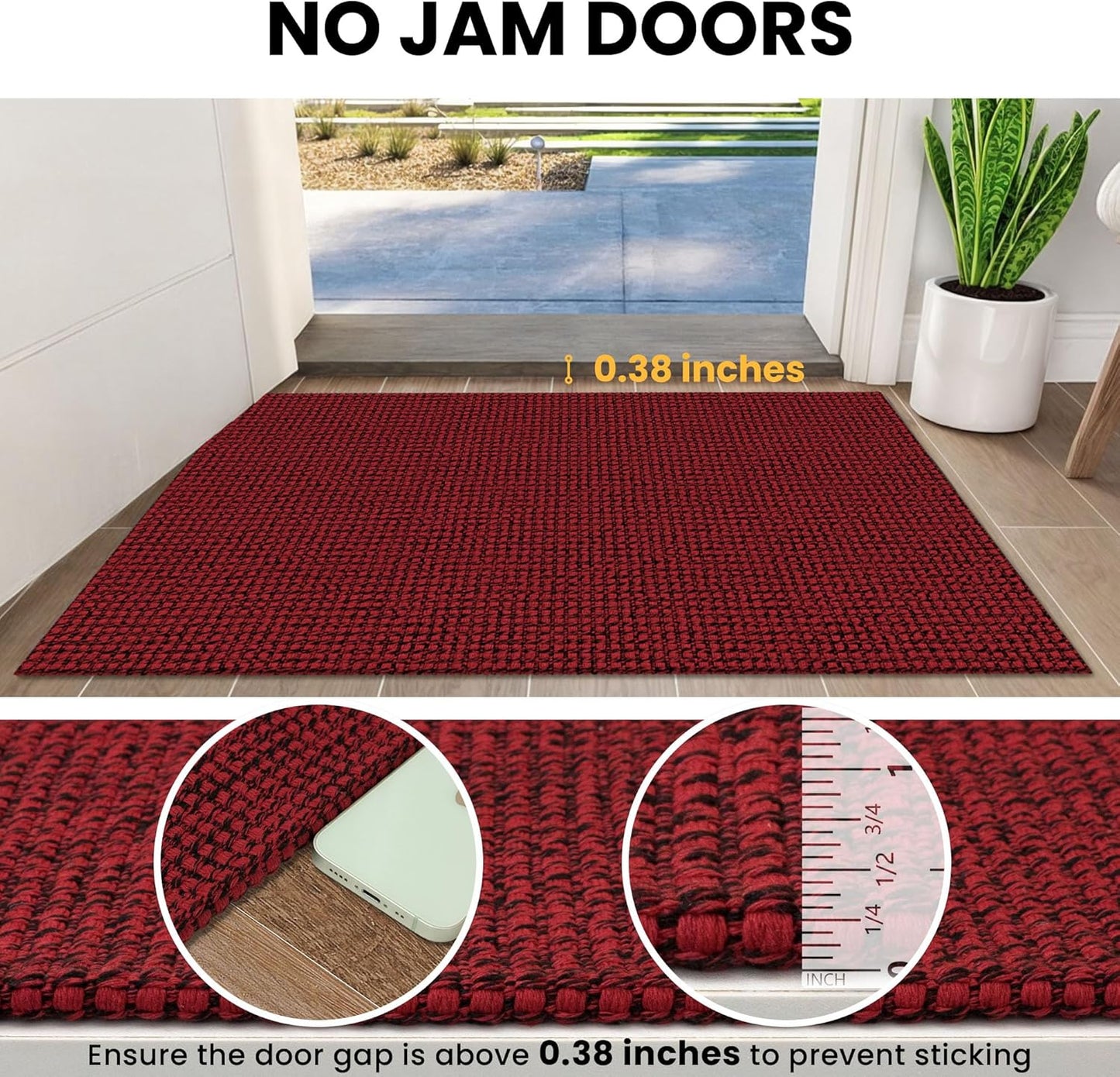 IOHOUZE Christmas Runner Rug 2x6 Ft Black Red Woven Runners for Hallways Washable Kitchen Rug Non Slip Braided Entryway Runner Rugs Floor Carpet Runners for Indoor Foyer Bedroom Laundry