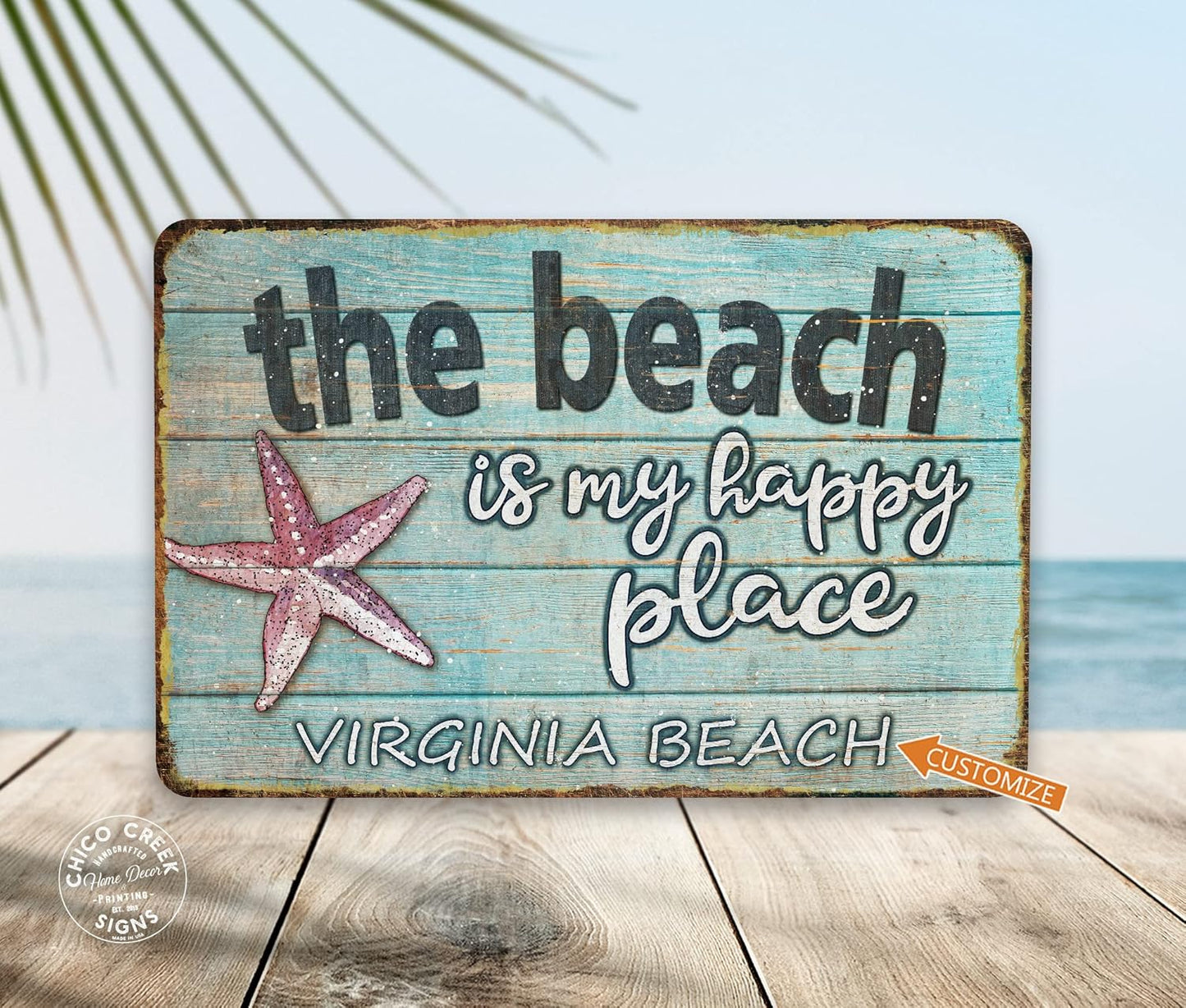 The Beach Is My Happy Place Custom Sign Souvenir Personalized Beach Decor House Décor Home Rustic Wall Art 108122002014