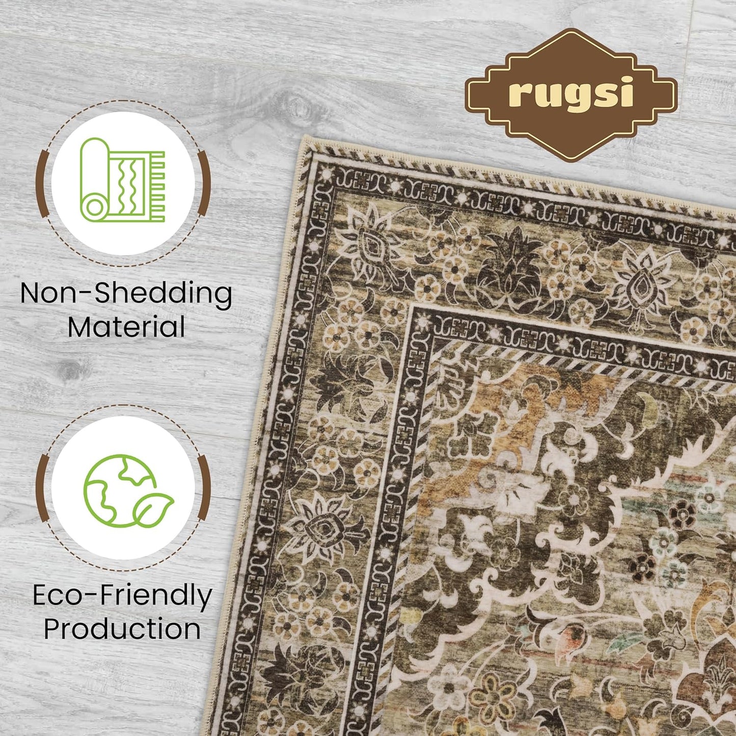 Washable Area Rug 5x8 | Non Slip Area Rug for Living Room, Bedrooms, Dining Room | Ultra-Soft Flannel Carpet Area with Rubber Backing (Sage Grey Brown, 5x8)