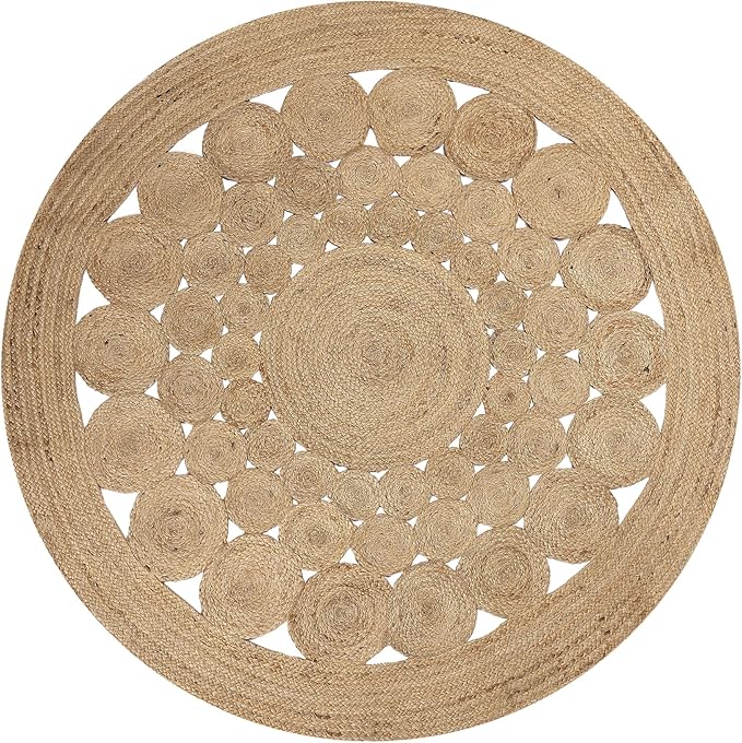 REDEARTH · Round Area Rug - 5 Feet Braided Scalloped Abaca Embrace Natural Jute Rug- Artisan Made Boho Jute Patterned Rugs for Bedroom, Kitchen, Living Room, Farmhouse, Handmade Vintage Décor