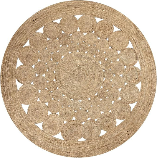 REDEARTH · Round Area Rug - 6 Feet Braided Scalloped Abaca Embrace Natural Jute Rug- Artisan Made Boho Jute Patterned Rugs for Bedroom, Kitchen, Living Room, Farmhouse, Handmade Vintage Décor