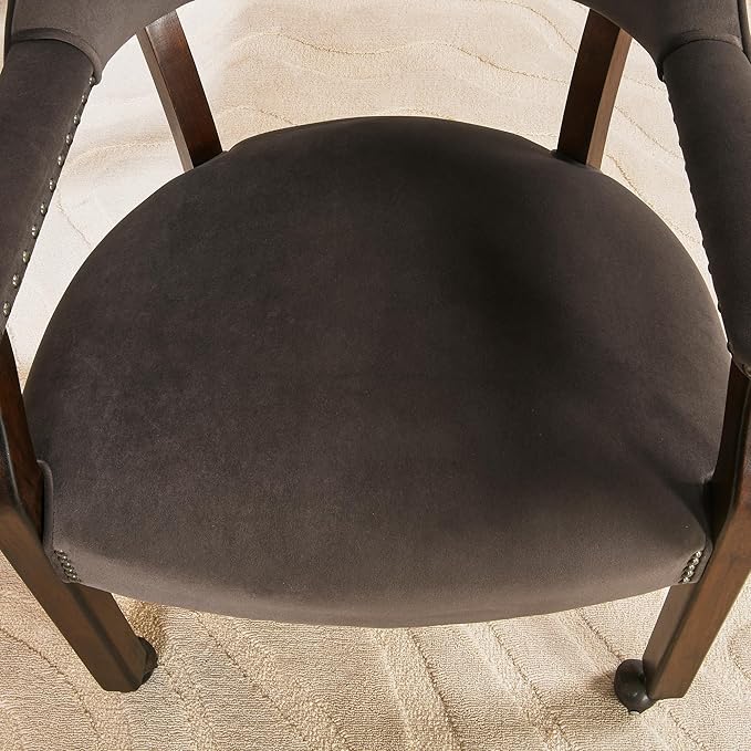 MODERION Dinning Chairs with Wheels and Arms Set of 4, Solid Wood Office Desk Chairs with Frosted Velvet Upholstered, Classic Swivel Accent Chairs, 31.5" H Boss Caption's Chair for, Taupe XXY-HT22-WG
