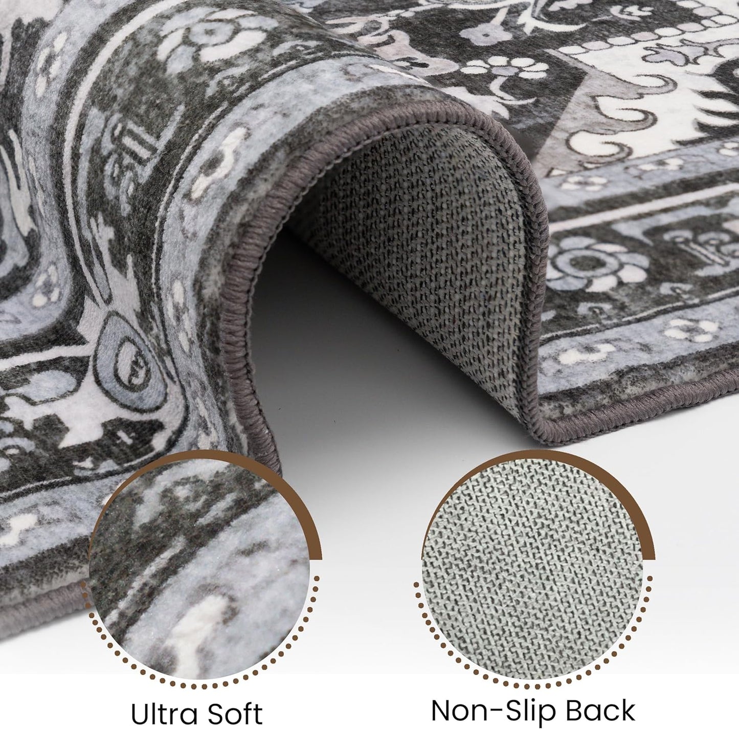 Washable Area Rug 5x8 | Non Slip Area Rug for Living Room, Bedrooms, Dining Room | Ultra-Soft Flannel Carpet Area with Rubber Backing (Charcoal, 5x8)