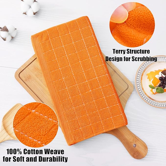 Homaxy 100% Cotton Terry Kitchen Dish Cloths, Ultra Soft and Absorbent Dish Towels for Kitchen, Perfect for Drying and Washing Dishes, 6 Pack, 12 x 12 Inches, Orange