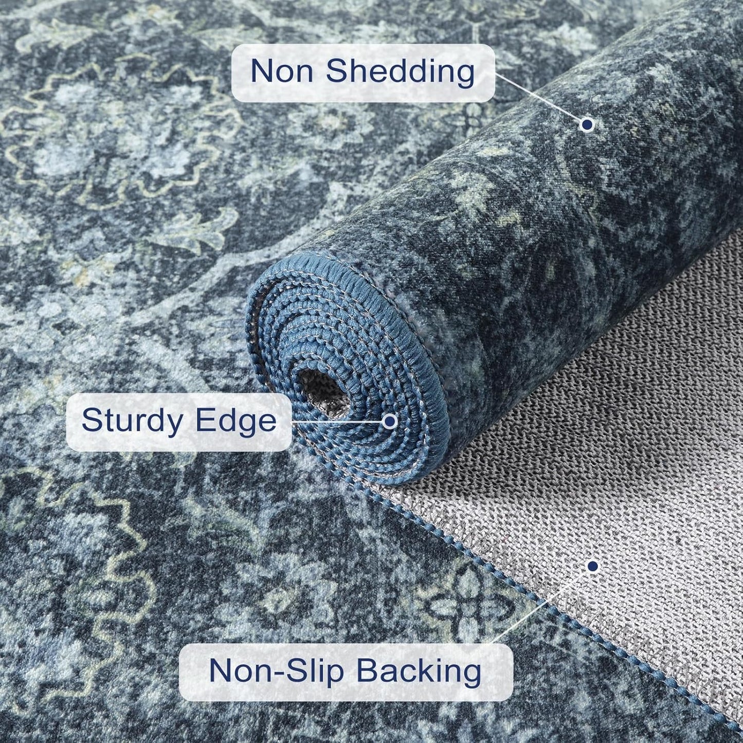 Navy Blue Runner for Hallway, 2x6 Washable Kitchen Runner Rug Non Skid Washable,Soft Runners for Entryway Bedroom, Low Pile Carpet Runners for Entry Bathroom Bedside (2'x6',Blue)