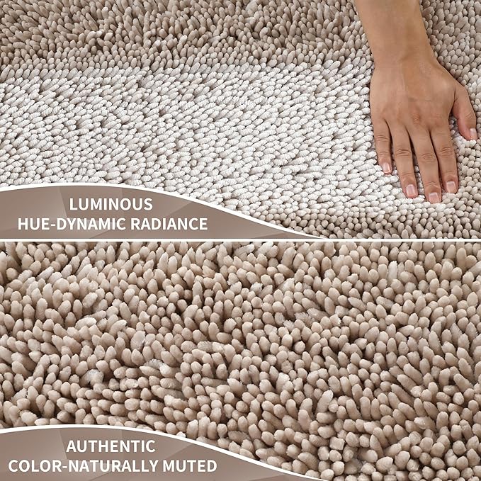 Yimobra Long Bathroom Rugs Runner 55x24 Inch, Extra Thick Soft Absorbent Chenille Bath Mat, Non Slip Machine Washable, Quick Dry Bath Rugs for Bathroom Floor, Tub and Shower, Khaki