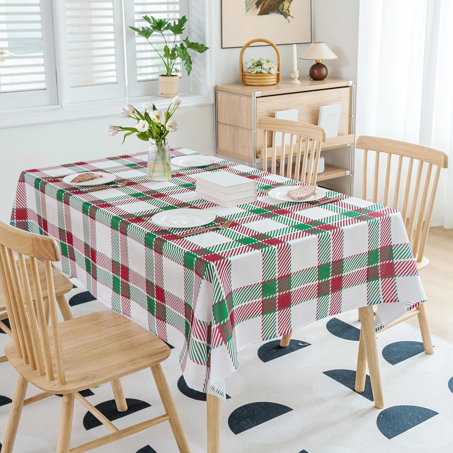 Jubilantex Waterproof Tablecloth 54" inch Rectangle Green and Red Plaid Wrinkle-Free Washable Holiday Decoration Table Cover for Dining Outdoor Party Holiday Kitchen,54 x 54 inch