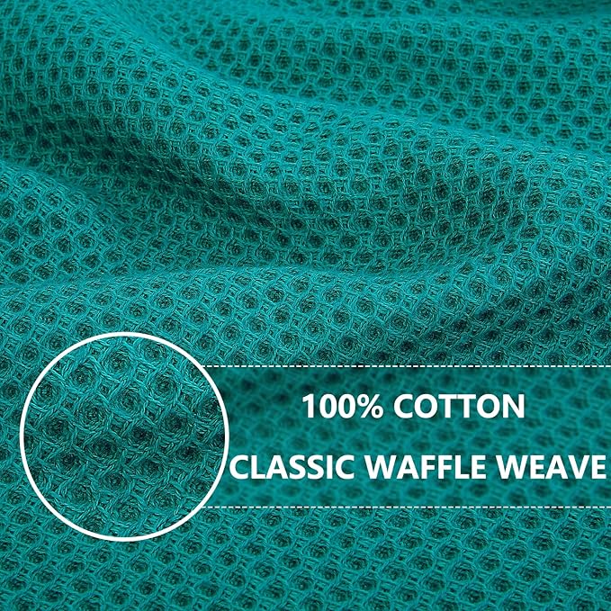 Homaxy 100% Cotton Waffle Weave Kitchen Dish Towels, Ultra Soft Absorbent Quick Drying Cleaning Towel, 13 x 28 Inches, 12-Pack, Teal