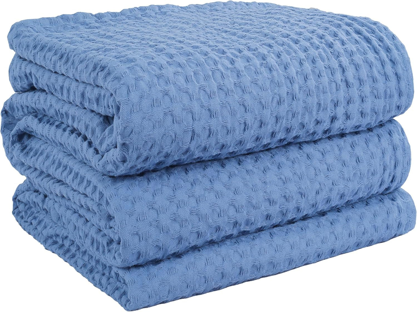 HILLFAIR 100% Cotton Blanket- 120"x120" XXL Oversized King Bed Blankets- Family Size 10 ft x 10 ft Big- Waffle Blankets- All Season Soft Breathable- Extra Large King Cotton Blanket for Bed- Sky Blue