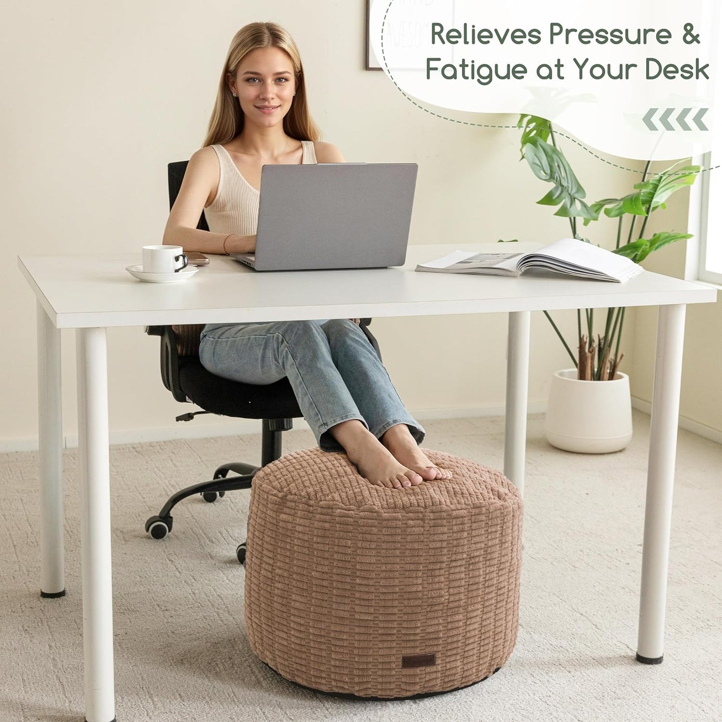 HIGOGOGO Pouf Ottoman Stuffed Round Modern Foam Filled Foot Rest Poufs for Living Room Chair Decorative 26 X 18 Inches Boho Relax Stool for Wedding Christmas Party, Brown