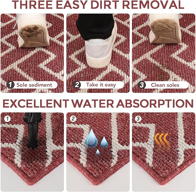 hicorfe Kitchen Rugs and Mats,Kitchen Mats for Floor,32"x48" Non Slip Runner Rug,Absorbent Resist Dirt Comfort Standing Mat Machine Washable for Entryway,Hallway,Front of Sink(Red)