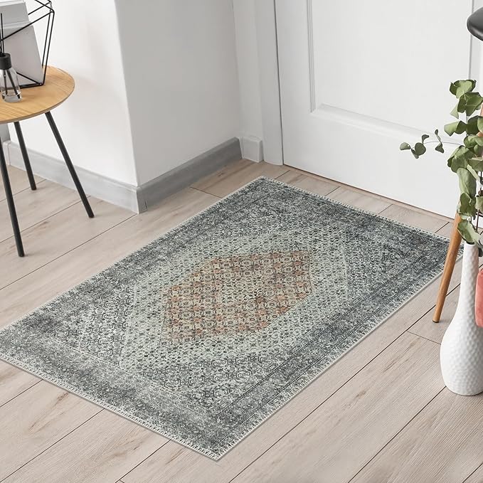 Keen Home Design 2x3 Rug - Machine Washable Entry Rug with Non-Slip Backing, Ideal for Enteryway, Kitchen, Bathroom, Laundry Room - Vintage, Easy Clean, Durable, Low Pile - (2' x 3')