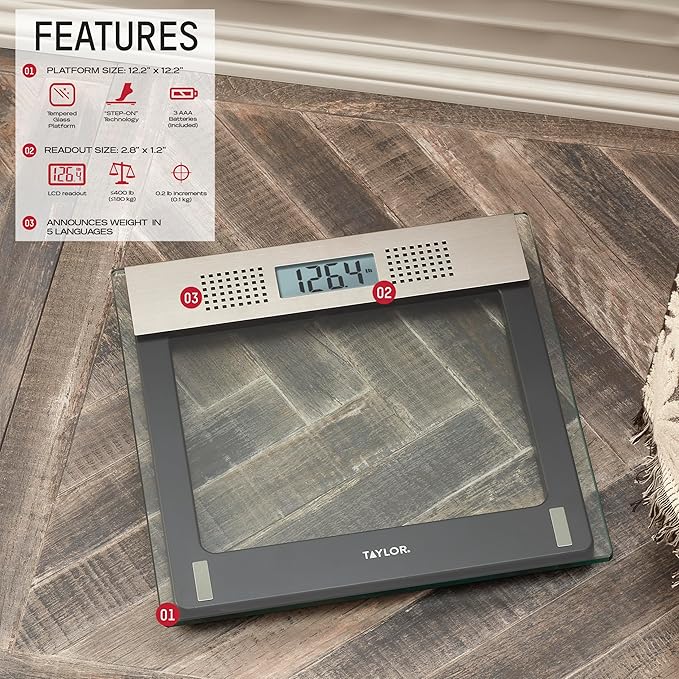 Taylor Electronic Glass Talking Bathroom Scale, 440 Lb. Capacity