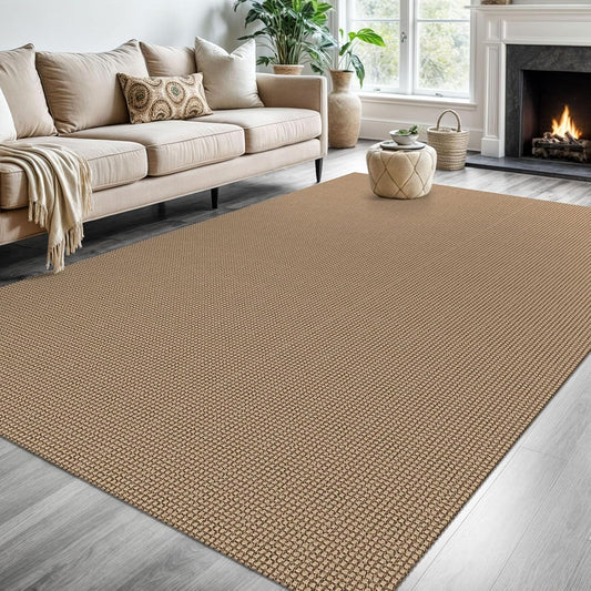 KOZYFLY Washable Area Rug 6x9 ft Rubber Backed Non Slip Rugs for Living Room Braided Cotton Bedroom Rug Woven Office Rugs Indoor Floor Carpets for Dining Bedroom Living Room, Tan/Orange/Brown