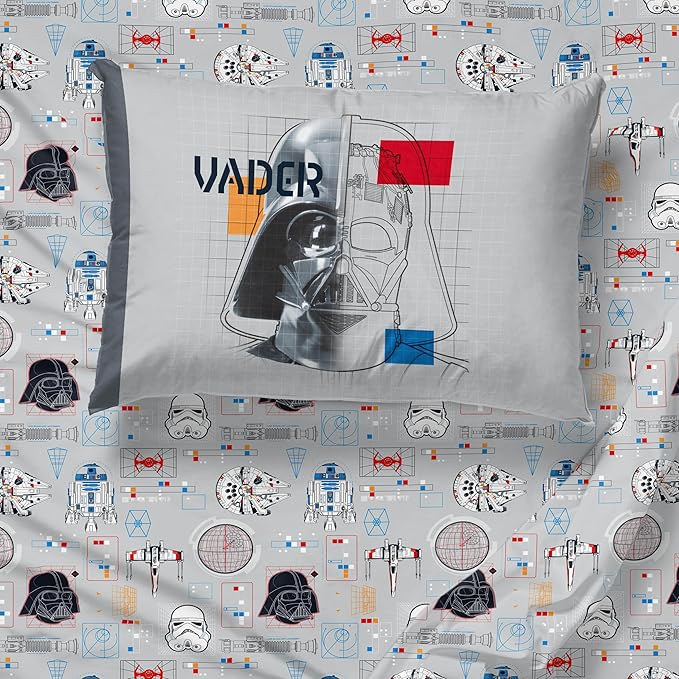 Jay Franco Kids Sheet Set with Fitted, Flat Sheets & Pillow Cover - Ultra-Soft Bedding with Pillowcase for Room Decor, Gray - Star Wars, 3 Piece Twin