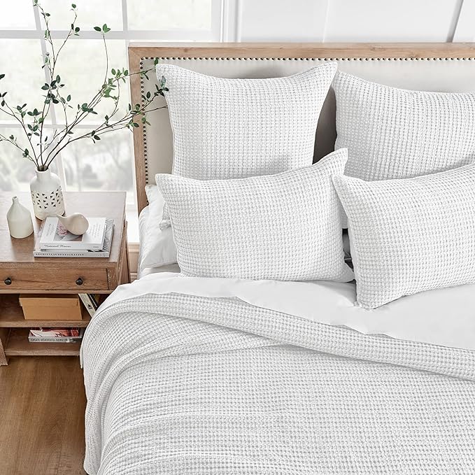 Levtex Home - Mills Waffle - Twin Quilt Set - Bright White Cotton Waffle - Quilt Size (68 x 86in.), Sham Size (26 x 20in.)