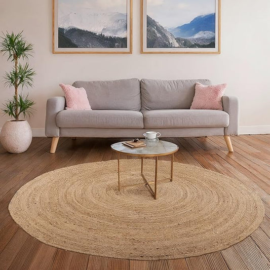 REDEARTH · Round Area Rug - Hand Woven Braided 100% Natural Jute - Artisan Made Reversible Boho Jute Rugs for Bedroom - Kitchen - Living Room - Farmhouse - Aesthetic Home Decor (8' Feet - Natural)