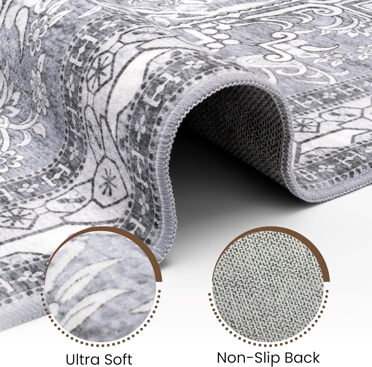 Washable Runner Rug 2x6 | Non Slip Rug Runners for Hallways, Entryways, Kitchens, Bathrooms, Bedrooms | Ultra-Soft Flannel Carpet Runners with Rubber Backing (Frosted Graphite, 2x6)