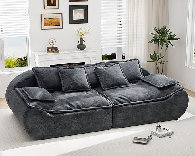 Hobestluk Sectional Sofa Couches 3-Seater Modular Sofa, 87'' Comfy Loveseat with Throw, Deep Seat Small Sofa for Compact Space, Memory Foam Sectional Couches for Living Room, Office, Apartment