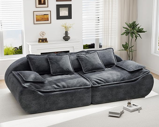 Hobestluk Sectional Sofa Couches 3-Seater Modular Sofa, 87'' Comfy Loveseat with Throw, Deep Seat Small Sofa for Compact Space, Memory Foam Sectional Couches for Living Room, Office, Apartment