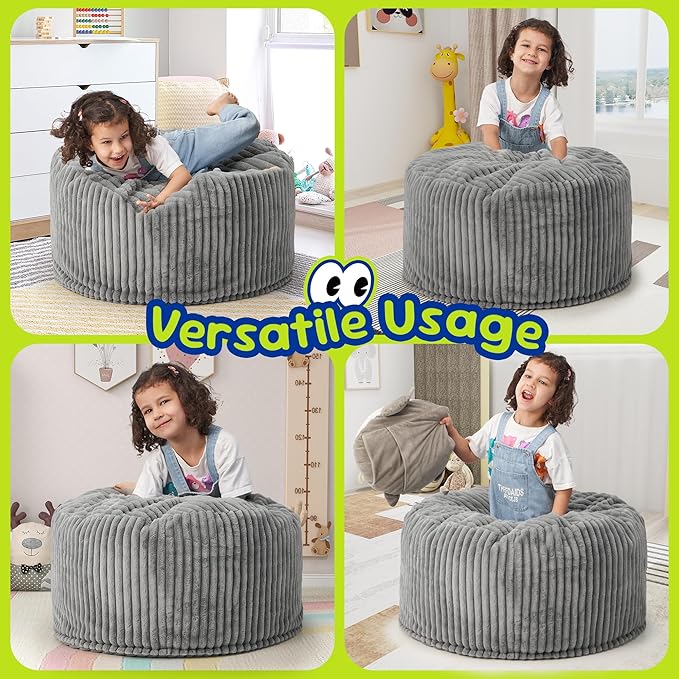 Hobestluk Bean Bag Chairs 2.5FT Bean Bag Chair with Memory Foam Filled & Stripe Plush Cover Bean Bag Chairs for Playroom, Living Room, Bedroom(Grey)