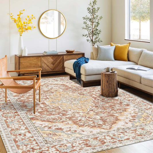 Washable Area Rug 5x8 | Non Slip Area Rug for Living Room, Bedrooms, Dining Room | Ultra-Soft Flannel Carpet Area with Rubber Backing (Brick Red, 5x8)