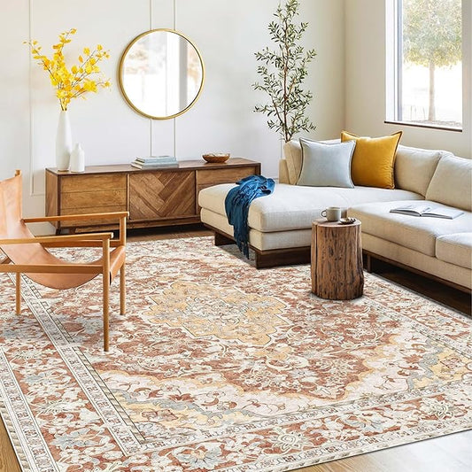 Washable Area Rug 6x9 | Non Slip Area Rug for Living Room, Bedrooms, Dining Room | Ultra-Soft Flannel Carpet Area with Rubber Backing (Brick Red, 6x9)