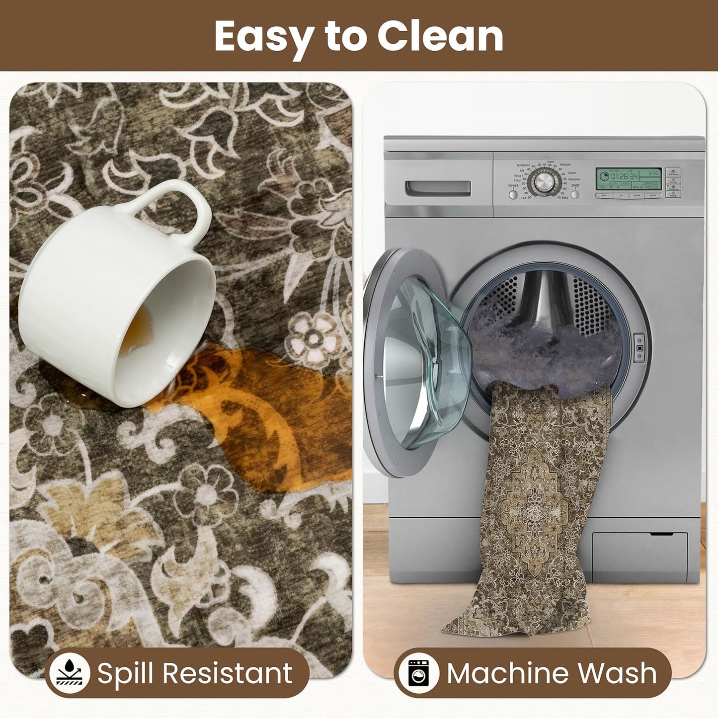 Washable Area Rug 5x8 | Non Slip Area Rug for Living Room, Bedrooms, Dining Room | Ultra-Soft Flannel Carpet Area with Rubber Backing (Dark Sage, 5x8)