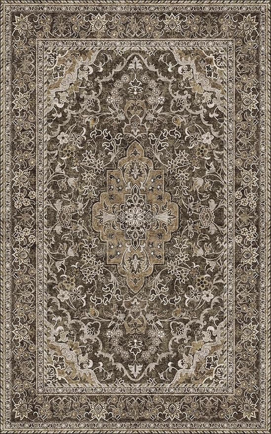 Washable Area Rug 5x8 | Non Slip Area Rug for Living Room, Bedrooms, Dining Room | Ultra-Soft Flannel Carpet Area with Rubber Backing (Dark Sage, 5x8)