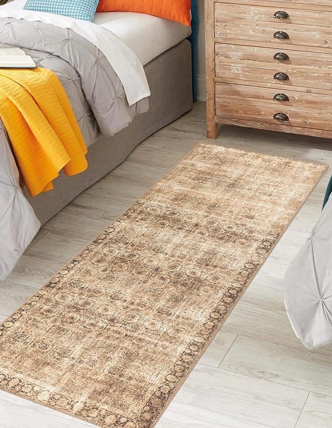 Keen Home Design 2x7 Rug - Machine Washable Runner Rug with Non-Slip Backing, Ideal for Hallway, Entryway, Kitchen, Laundry Room - Vintage, Easy Clean, Durable, Low Pile - (2'6" x 7')