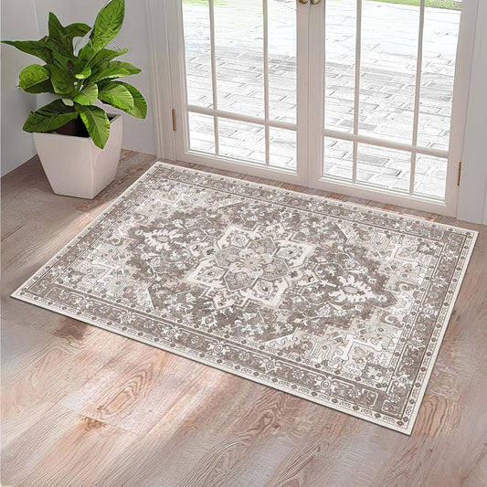 Washable Entryway Rug 3x5 | Non Slip Rug Runners for Hallways, Entryways, Kitchens, Bathrooms, Bedrooms | Ultra-Soft Flannel Carpet Kitchen Rug with Rubber Backing (Brown, 3x5)