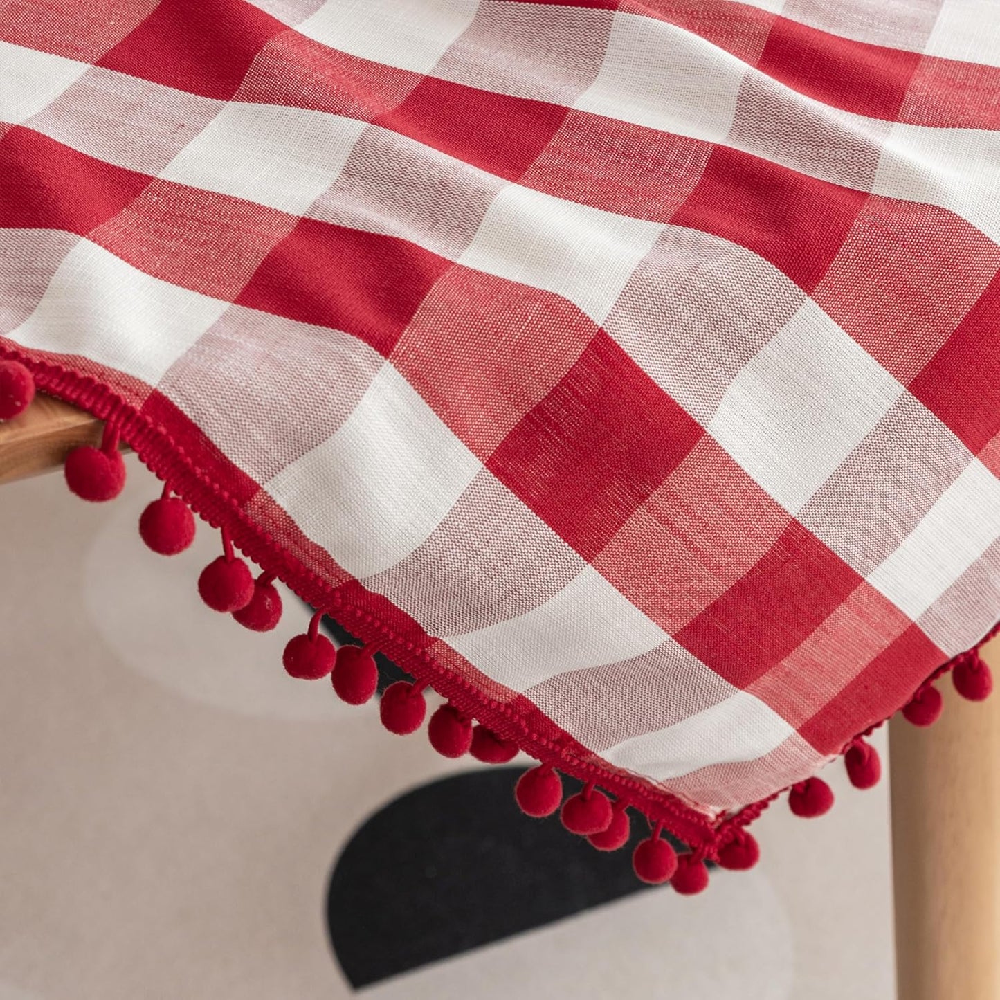 Jubilantex Square Buffalo Plaid Tablecloth Christmas Decorative Tablecloth with Tassel Red and White Rustic Linen Textured Farmhouse Table Cover for Kitchen Dining Table Top 54 x 54 inch