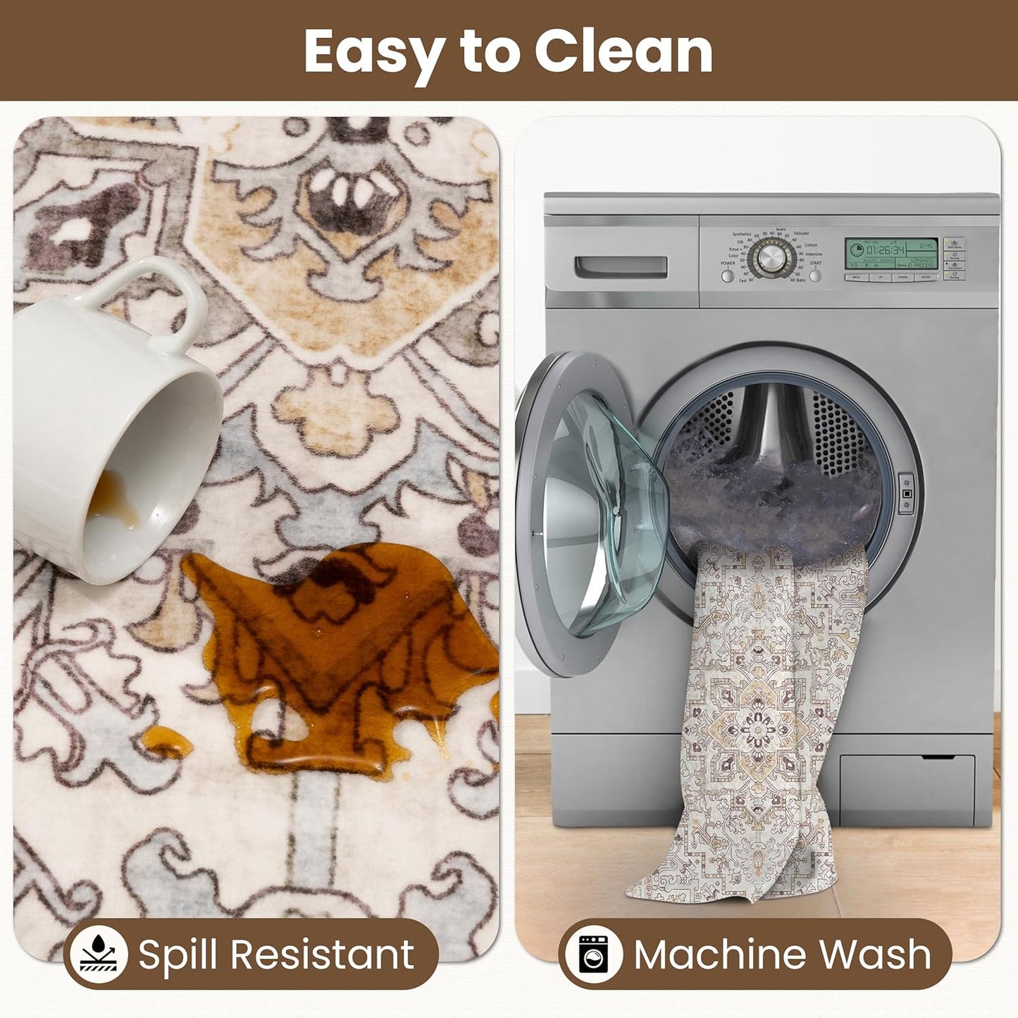 Washable Area Rug 4x6 | Non Slip Area Rug for Living Room, Bedrooms, Dining Room | Ultra-Soft Flannel Carpet Area with Rubber Backing (Yellow Beige, 4x6)