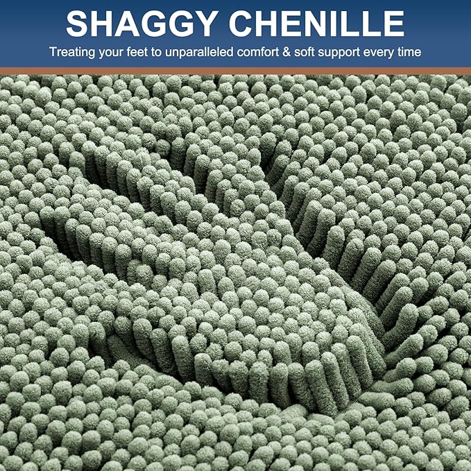 Smiry Luxury Chenille Bathroom Rugs 34x21, Extra Soft and Absorbent Shaggy Bath Mat, Machine Washable, Non-Slip Plush Carpet Runner for Tub, Shower, and Floor, Home Decor Accessories, Sage Green