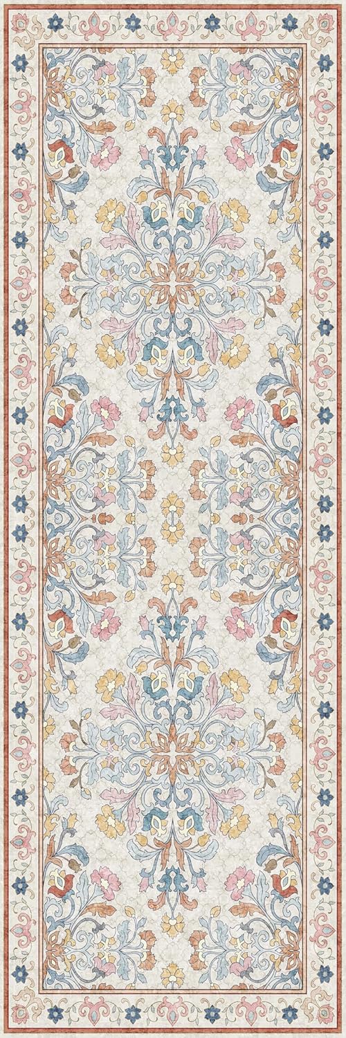 Washable Runner Rug 2x6 | Non Slip Rug Runners for Hallways, Entryways, Kitchens, Bathrooms, Bedrooms | Ultra-Soft Flannel Carpet Runners with Rubber Backing (Multi Colored, 2x6)