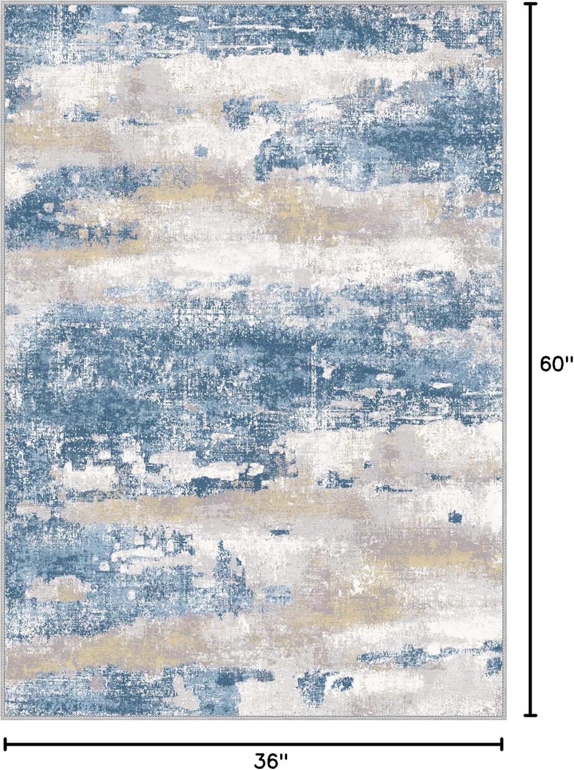 Area Rugs 3x5 for Living Room Bedroom, Modern Abstract Machine Washable Soft Blue Rug, Floor Carpet with Non Slip Backing for Dining Room