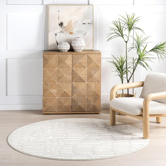 nuLOOM 6' Round Indoor Area Rug, 100% Recycled PET, Machine Washable, Oeko-TEX Certified, Medium Pile, Pet-Friendly, Belen Modern Abstract Cream