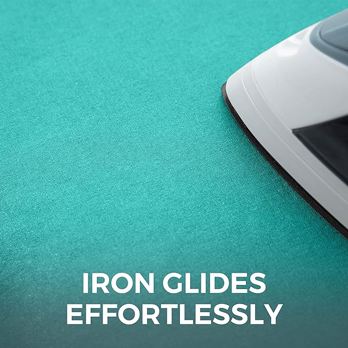 HOME GENIE Ironing Board Cover, Silicone Coating, Full Size Scorch Resistant Padding, Elastic Edge Heavy Duty Iron Pad Covers Standard Boards, Hook and Loop Fastener Strap Extra Thick, Turquoise