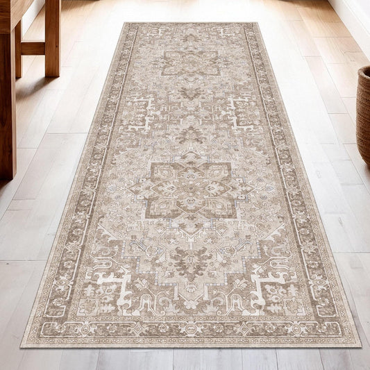 Washable Runner Rug 2x6 | Non Slip Rug Runners for Hallways, Entryways, Kitchens, Bathrooms, Bedrooms | Ultra-Soft Flannel Carpet Runners with Rubber Backing (Sand, 2x6)