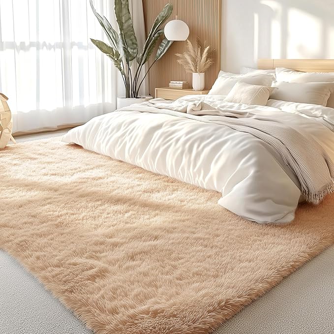 OLANLY 8x10 Machine Washable Large Area Rugs for Living Room, Bedroom, Soft Fluffy Shaggy Bedside Rug, Indoor Floor Carpet for Kids Girls and Boys, Dorms, Nursery, Home Decor Aesthetic, Beige