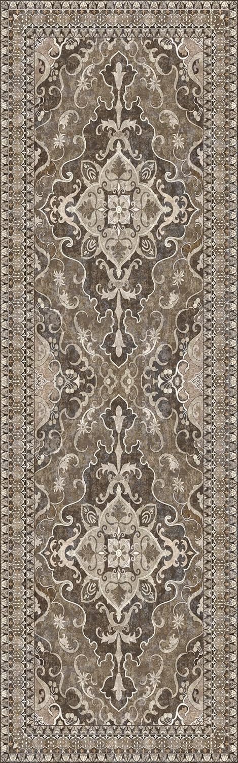 Washable Runner Rug 2.5x8 | Non Slip Rug Runners for Hallways, Entryways, Kitchens, Bathrooms, Bedrooms | Ultra-Soft Flannel Carpet Runners with Rubber Backing (Dark Sage, 2.5x8)