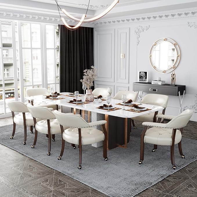 MODERION Modern White Solid Wood Boss Caption's Office Desk Chairs with Wheels and Arms, 31.5H for Living Room