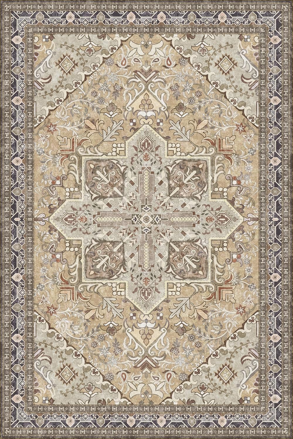 Washable Area Rug 6x9 | Non Slip Area Rug for Living Room, Bedrooms, Dining Room | Ultra-Soft Flannel Carpet Area with Rubber Backing (Olive Brown, 6x9)