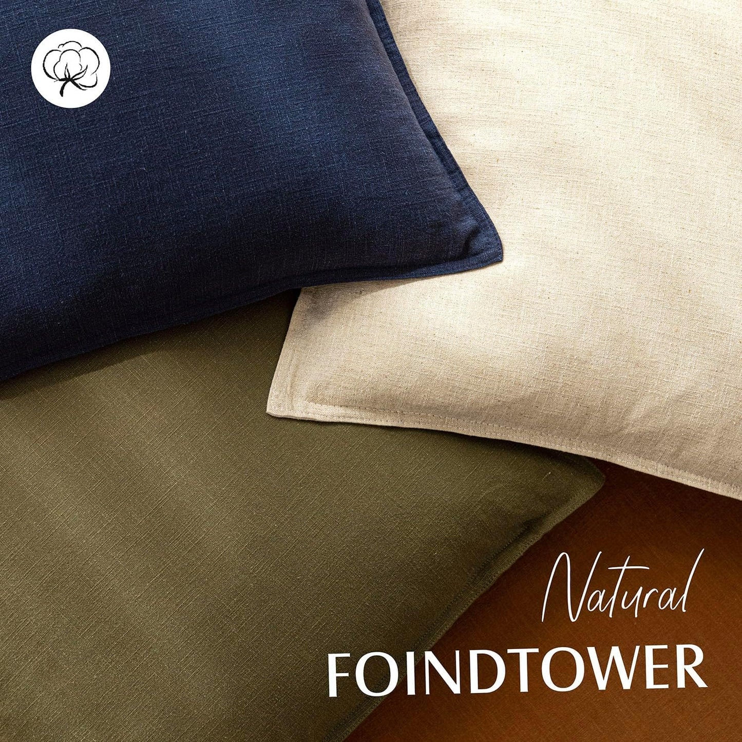 Foindtower Pack of 2, Decorative Linen Soild Throw Pillow Covers Soft Accent Square Cushion Case Boho Farmhouse Pillowcase for Chair Couch Sofa Bedroom Living Room Home Decor 26 x 26 Inch Navy Blue