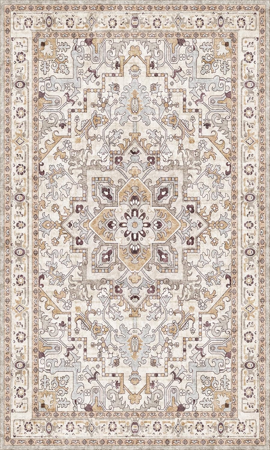 Washable Entryway Rug 3x5 | Non Slip Rug Runners for Hallways, Entryways, Kitchens, Bathrooms, Bedrooms | Ultra-Soft Flannel Carpet Kitchen Rug with Rubber Backing (Yellow Beige, 3x5)