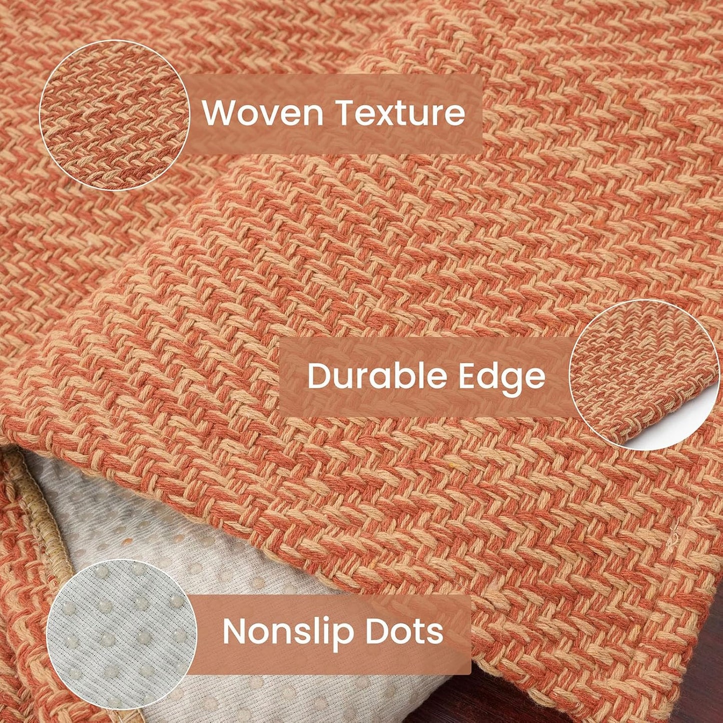 IOHOUZE Washable Runner Rug 2x5 Non Slip Runners for Hallways Entryway Runner Indoor, Kitchen Throw Rug Woven Cotton Floor Carpet for Hall Entrance Bedroom, Rustic Orange